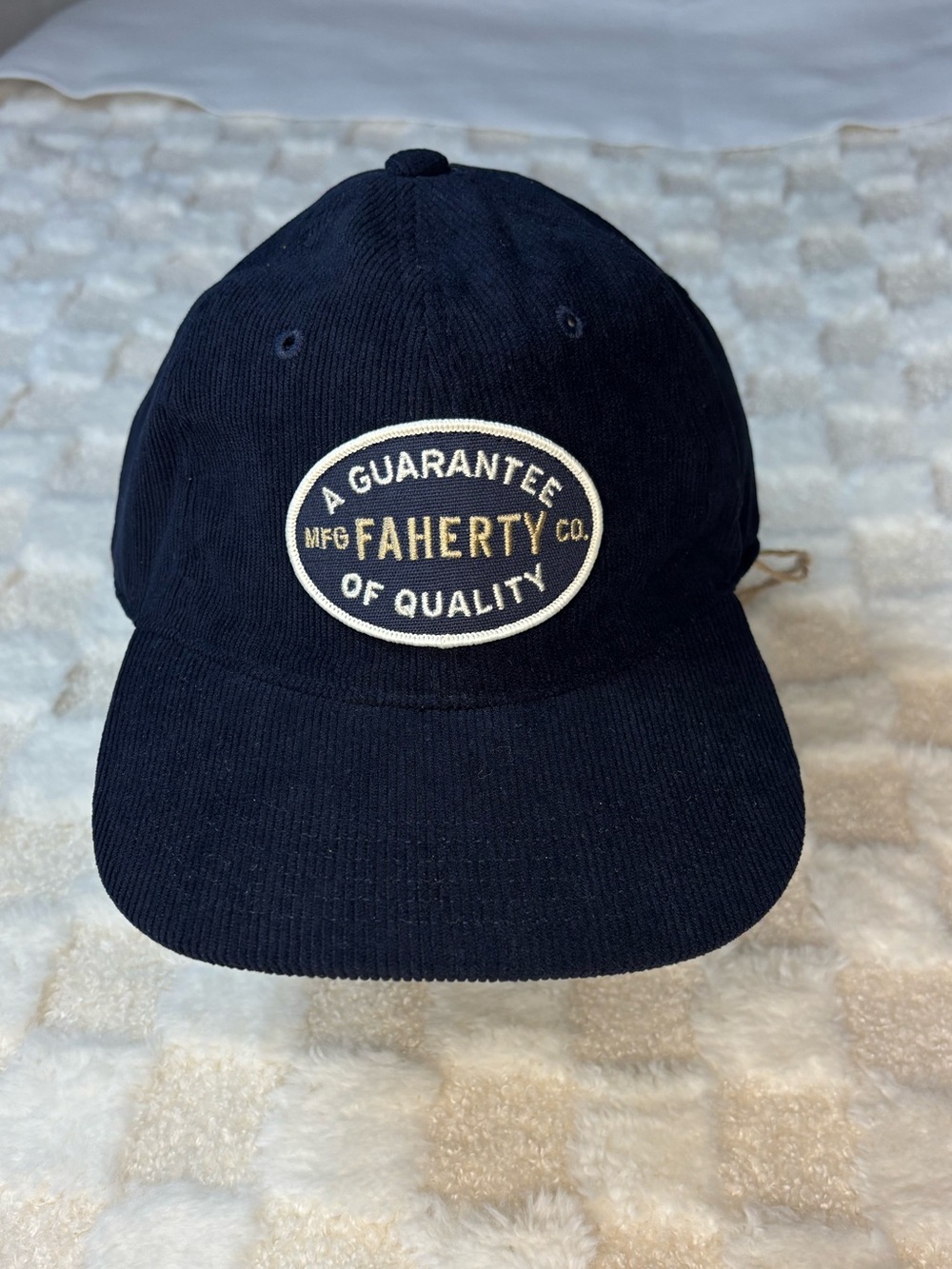 Faherty Navy Corduroy Patch Cap with Cream Logo